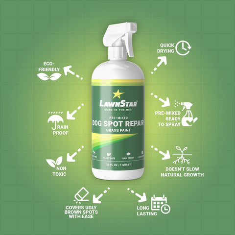 LawnStar Dog Spot Repair Grass Paint made-in-usa seal emphasizes USA-made quality.