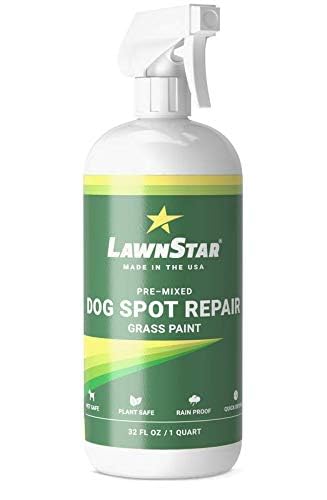 LawnStar Dog Spot Repair Grass Paint spray-action shows quick application on lawn patches.
