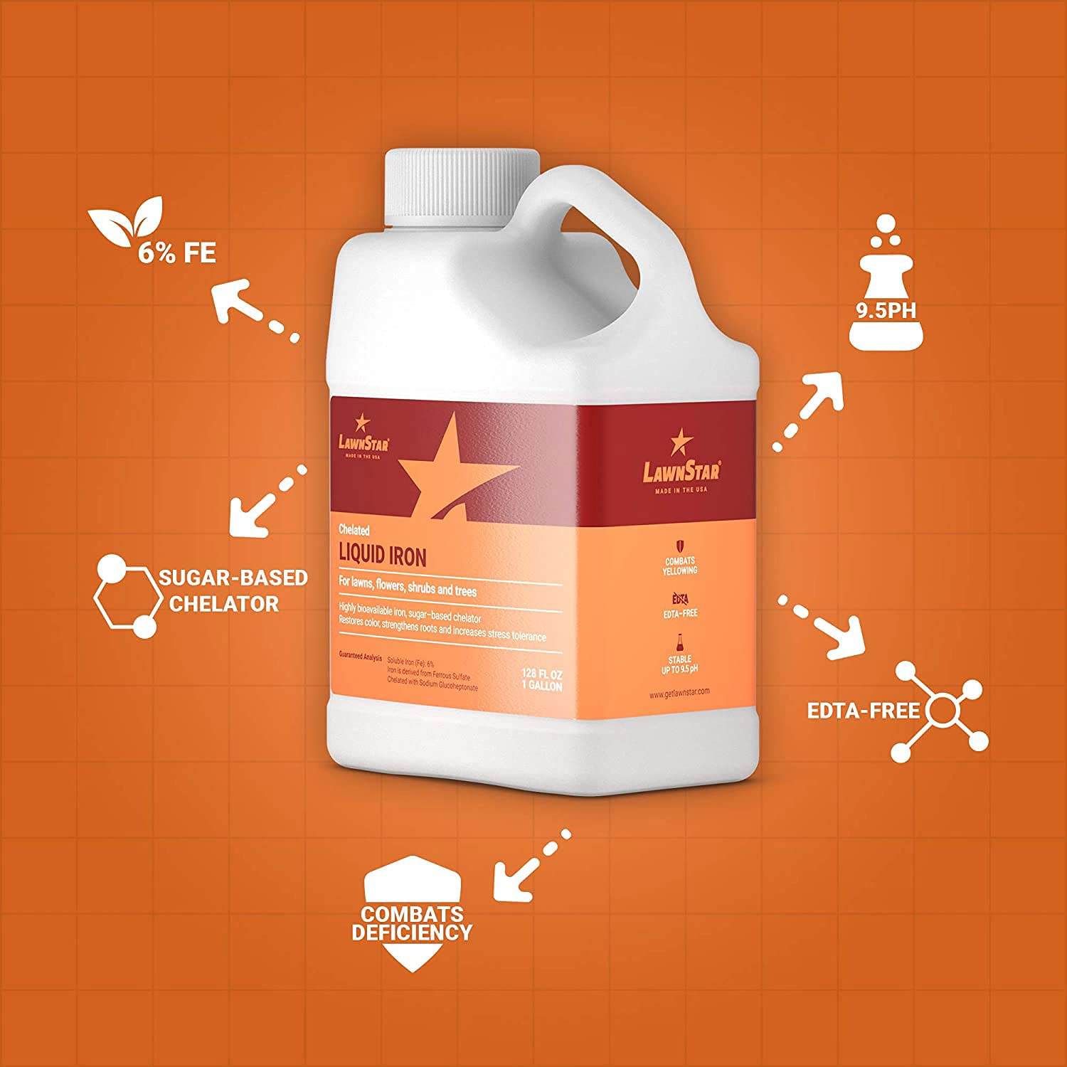 Garden scene with lawn, flowers, and shrubs benefiting from LawnStar Liquid Iron
