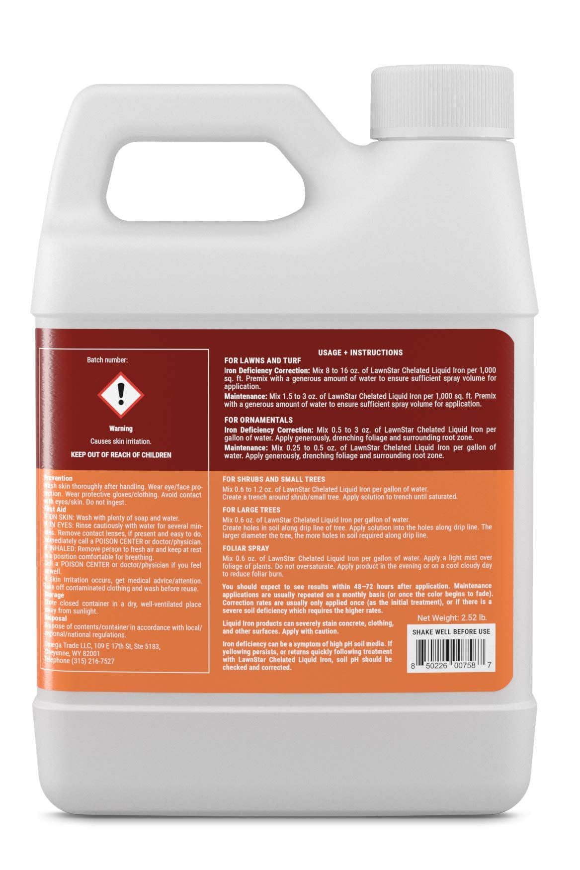 LawnStar Liquid Iron lawn application for greener color on lawn and garden