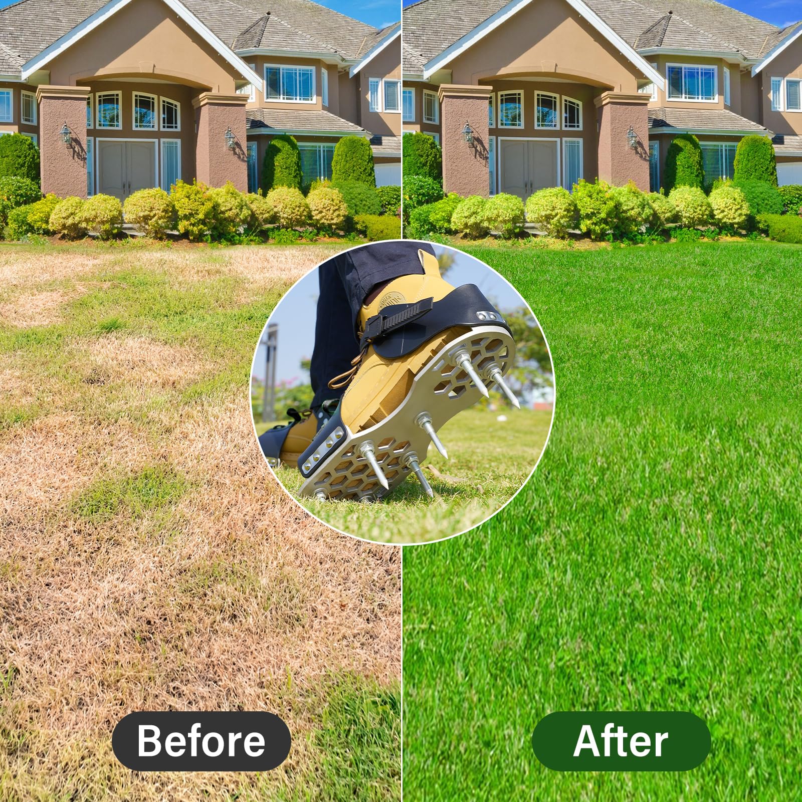 Black LawnVigor Aerator Shoes blending with garden gear and storage-friendly.