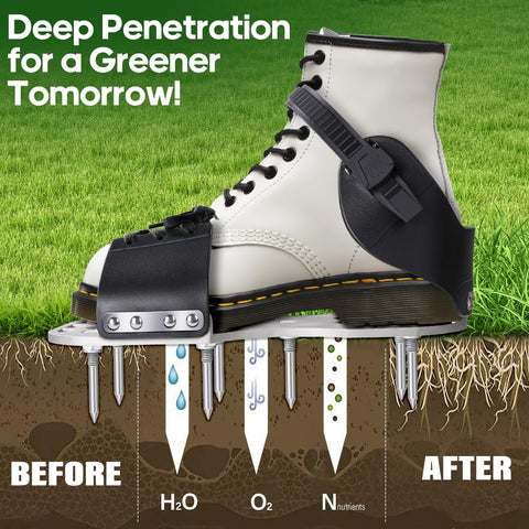 Ergonomic LawnVigor aerator shoes designed for comfortable walking while aerating.