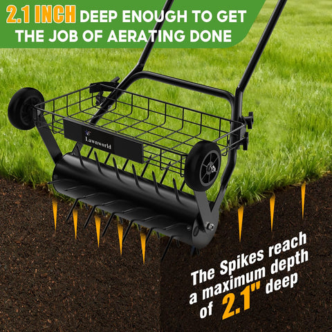 Lawnworld 39 spikes close-up demonstrates effective core penetration into compacted soil.