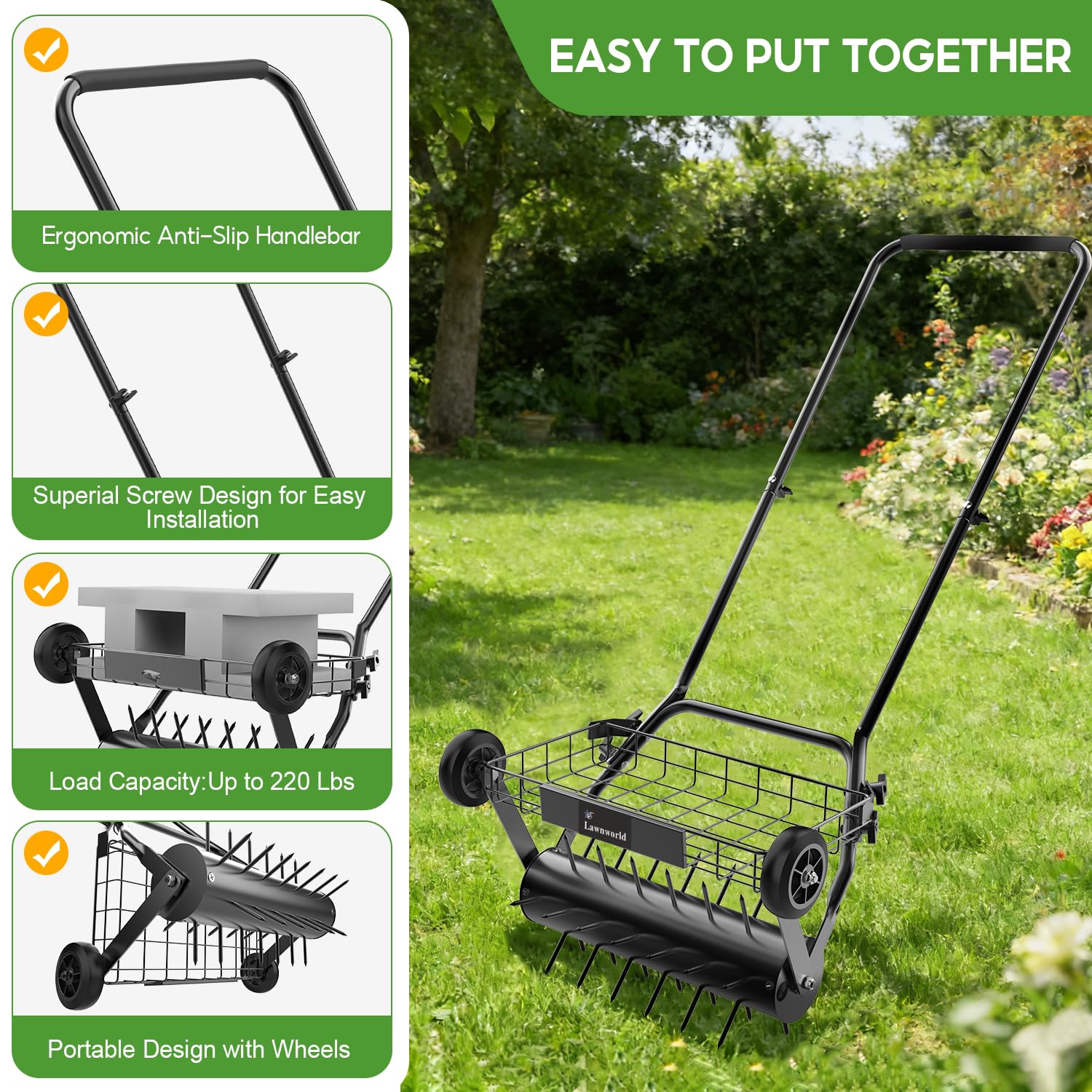 Lawnworld heavy-duty metal construction endures outdoor use season after season.