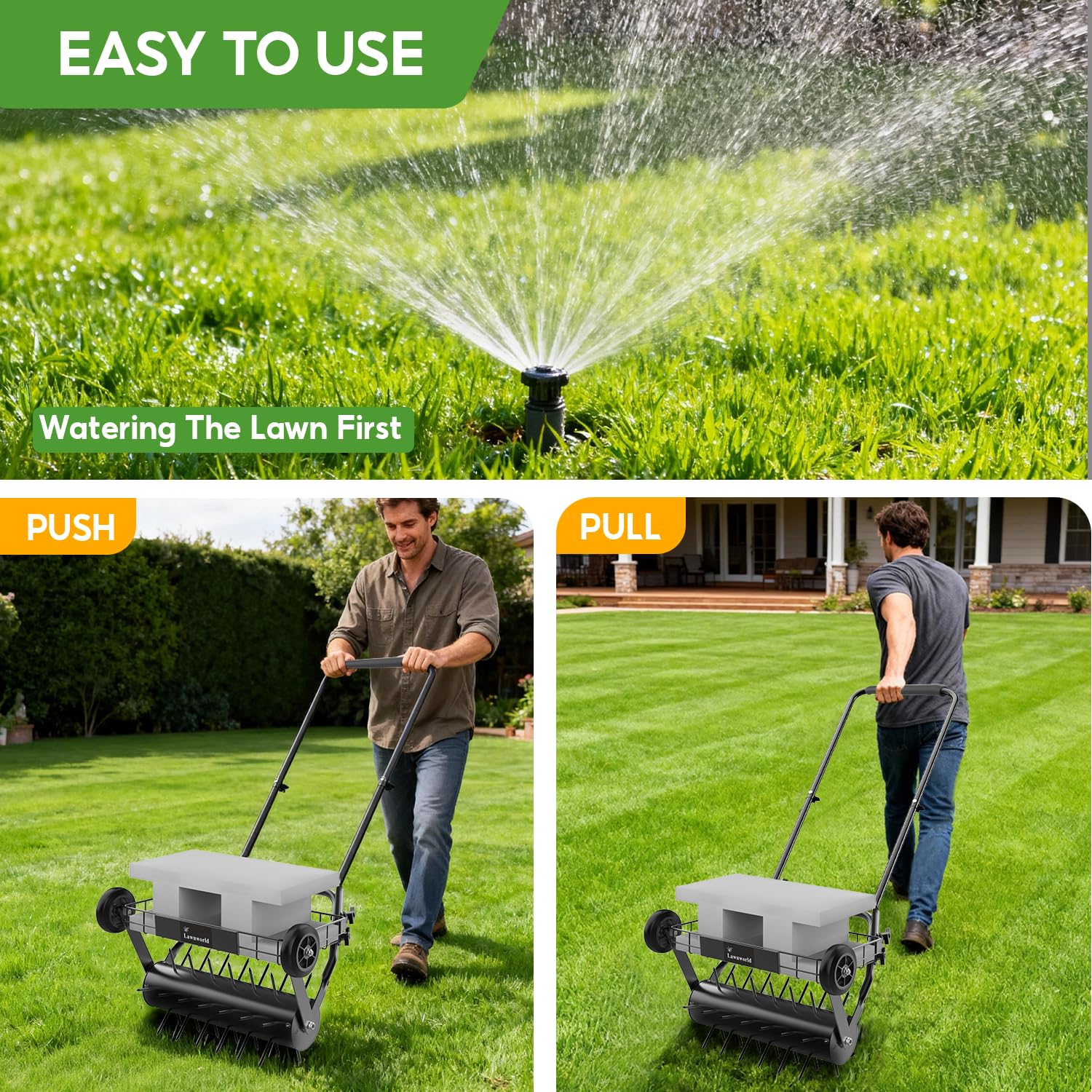 Lawnworld top weight frame attached for adjustable pressure during aeration.