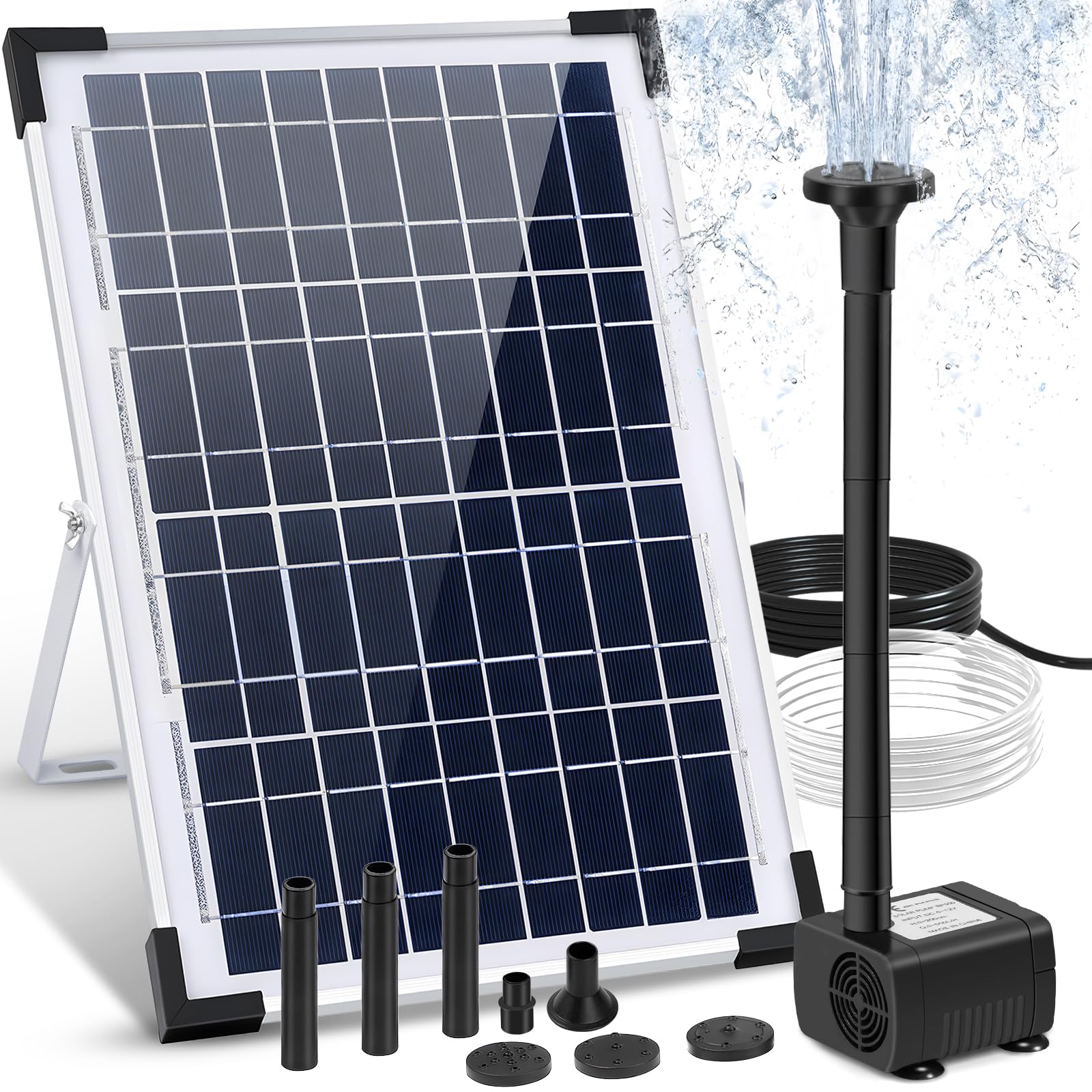 LAWOHO 12W solar fountain pump powering a sunny garden bird bath