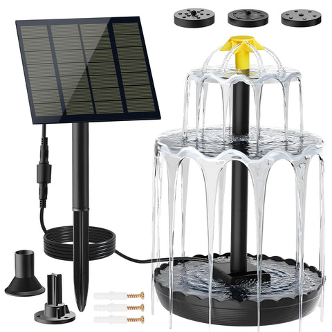 LAWOHO solar panel fountain kit in sunlight powering a bird bath.
