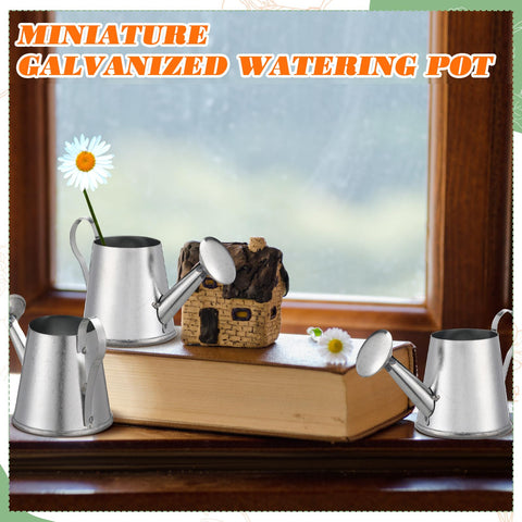 Layhit mini watering can silver enhances terrarium and miniature garden accessories.