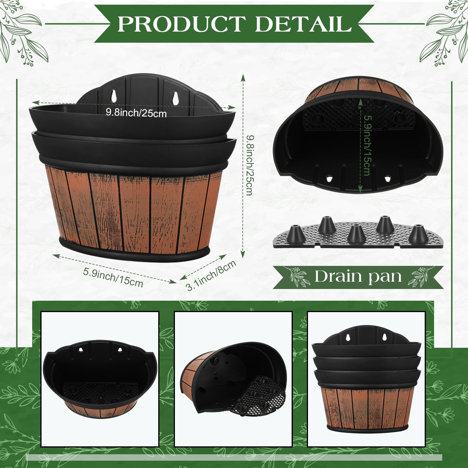 Layhit wine barrel wall hanging planter side profile highlights distressed oak finish for vertical gardens.