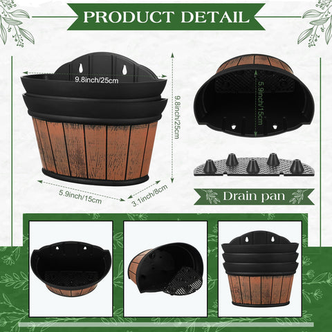 Layhit wine barrel wall hanging planter side profile highlights distressed oak finish for vertical gardens.