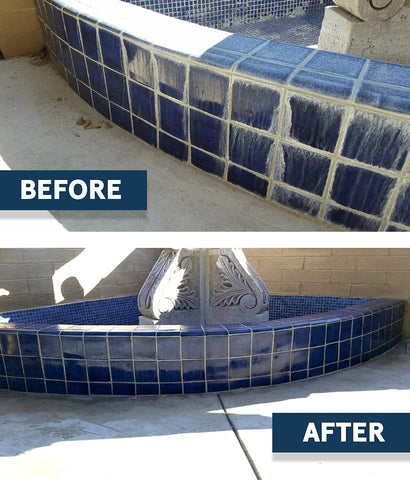 LayorCare Heavy Calcium Releaser after cleaning pool tile reveals brighter surface.