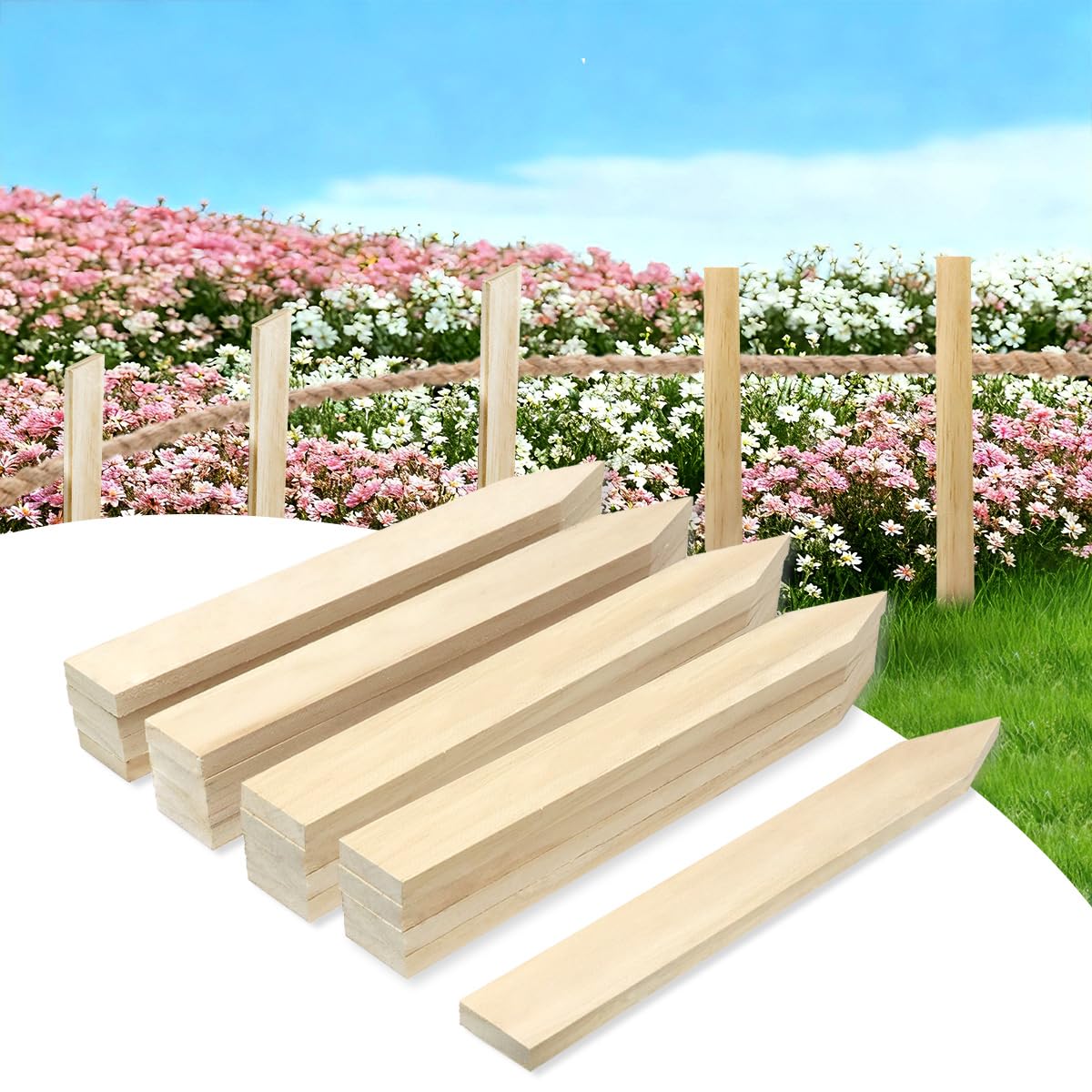 Layrslot wooden stake plant-support for upright vegetable vines.