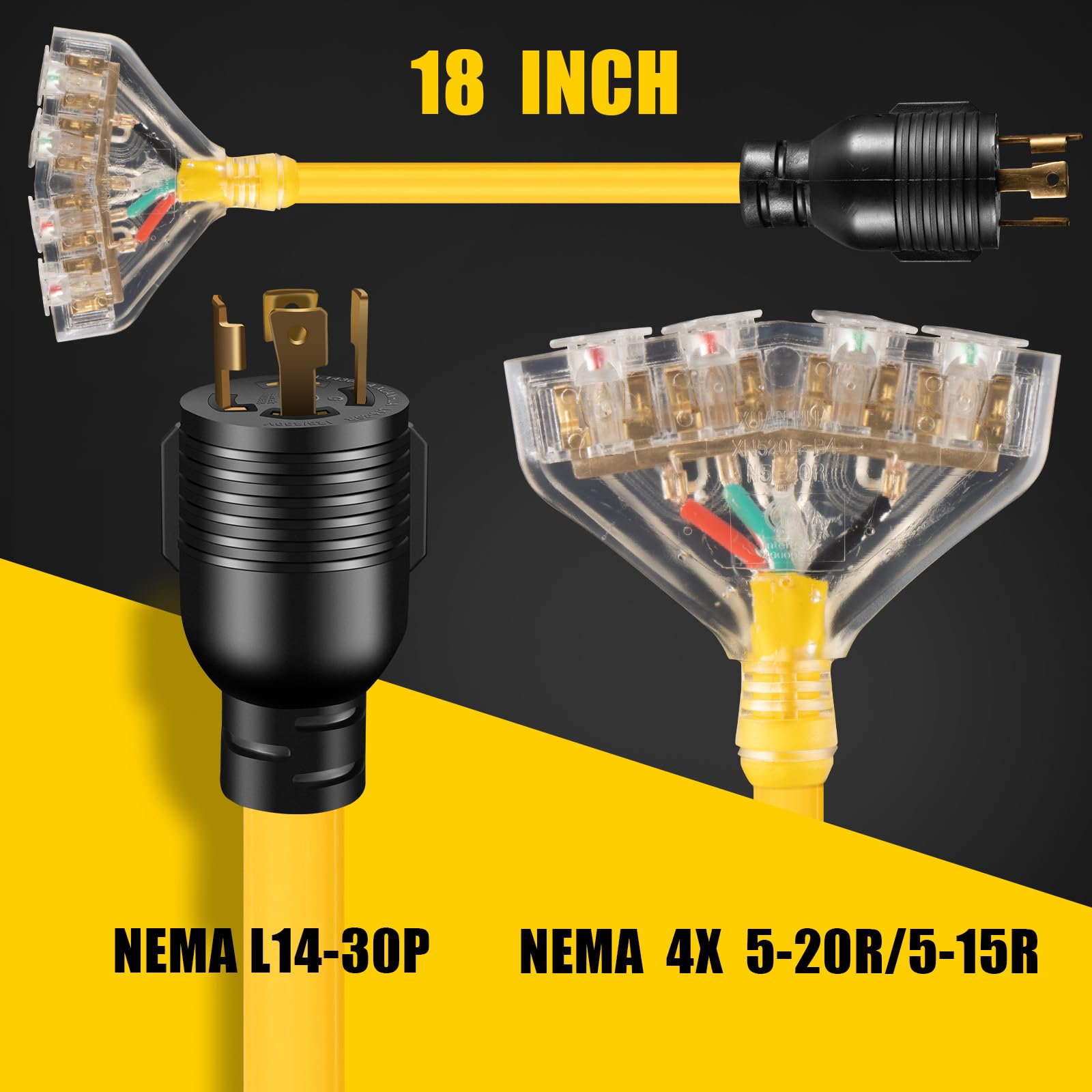 LAZMUMI four 5-20R T-blade female outlets for versatile power distribution.