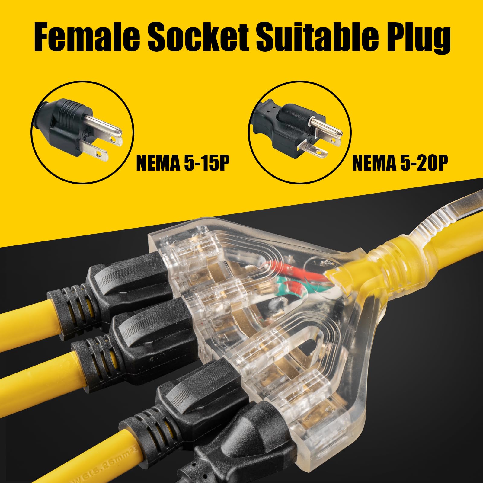 LAZMUMI heavy-duty 10-gauge cord supports high wattage loads.