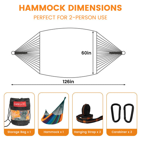 Lazy Daze hammock includes two straps and two carabiners for quick setup