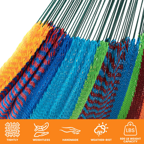 Lazy Daze hammock UV-resistant colorfast cotton resists fading in sunlight