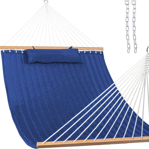 Lazy Daze 12 ft hammock with spreader bar in navy for comfort.