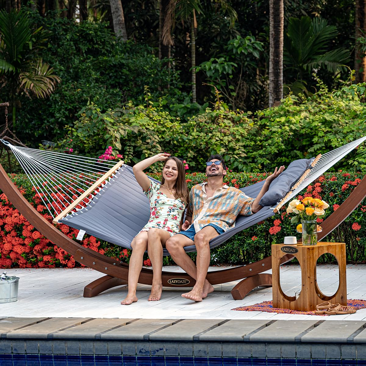 Lazy Daze Hammocks detachable pillow adds adjustable comfort outdoors.