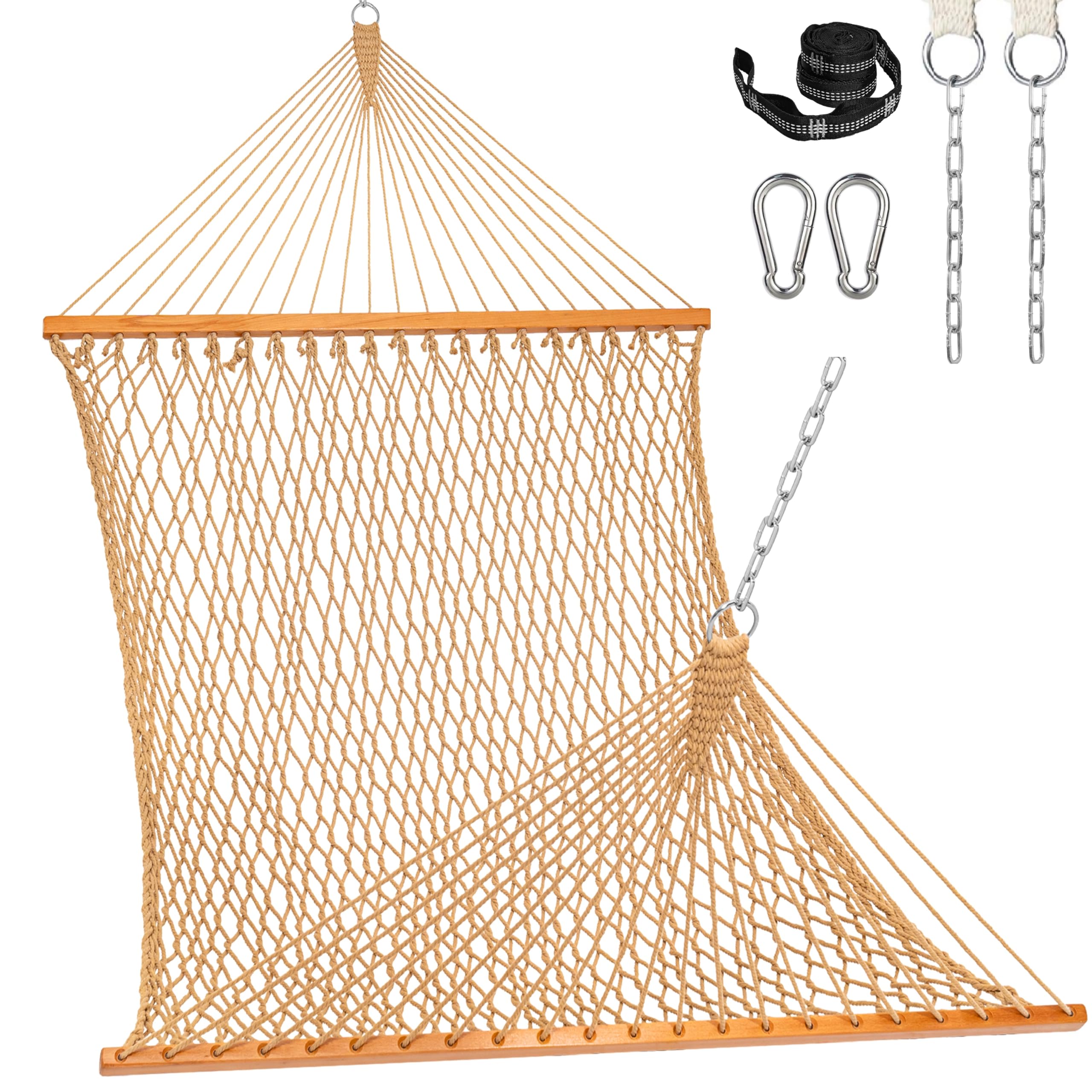 Lazy Daze Hammocks double rope hammock with wood spreader bar for sturdy lounging.