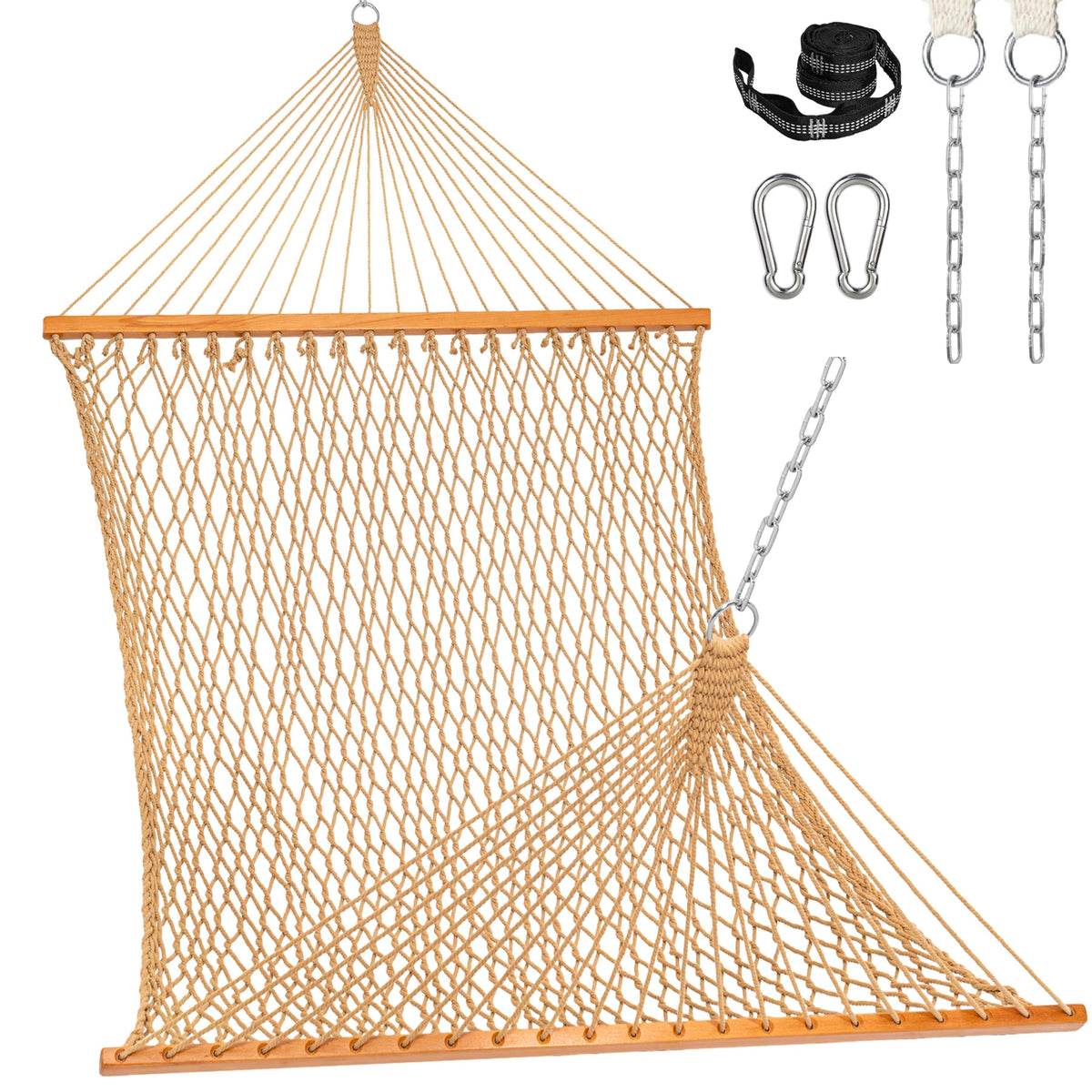 Lazy Daze Hammocks double rope hammock with wood spreader bar for sturdy lounging.