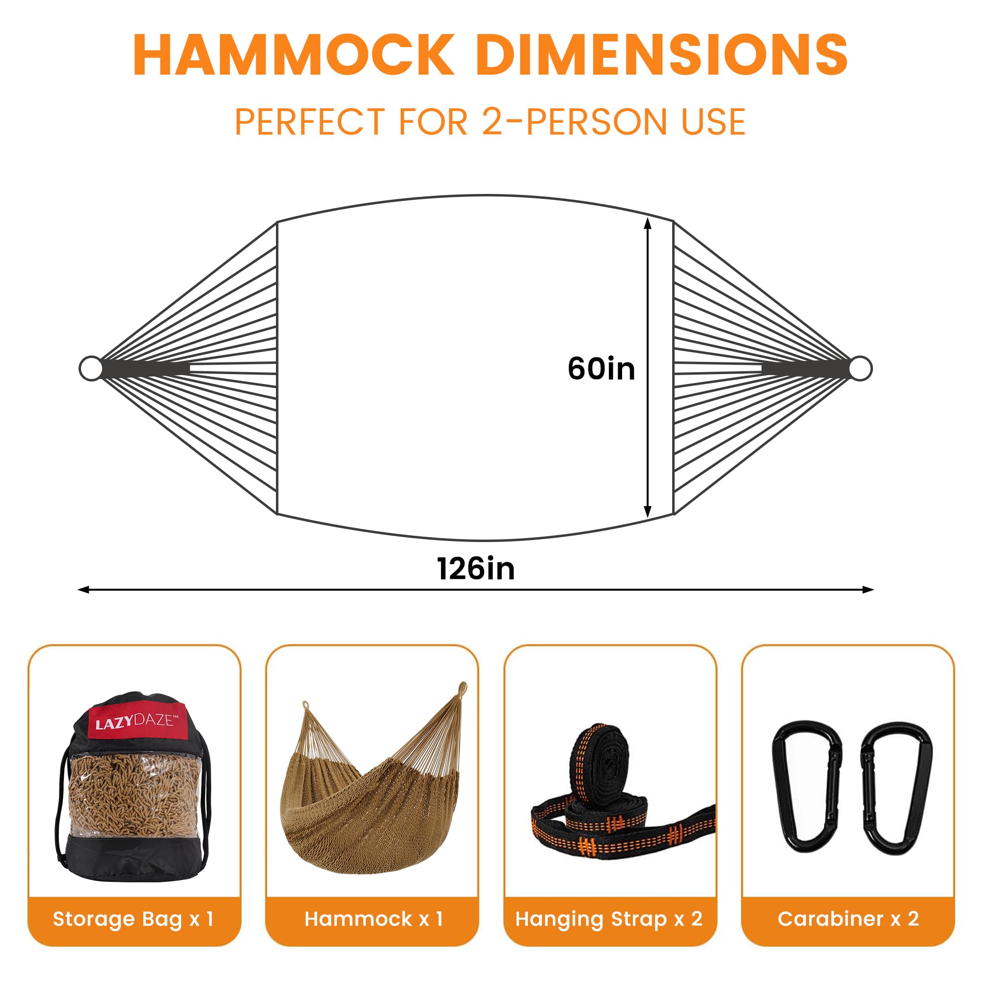 Lazy Daze Mayan hammock 550 lb capacity supports two adults with ease
