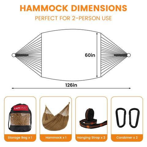 Lazy Daze Mayan hammock 550 lb capacity supports two adults with ease