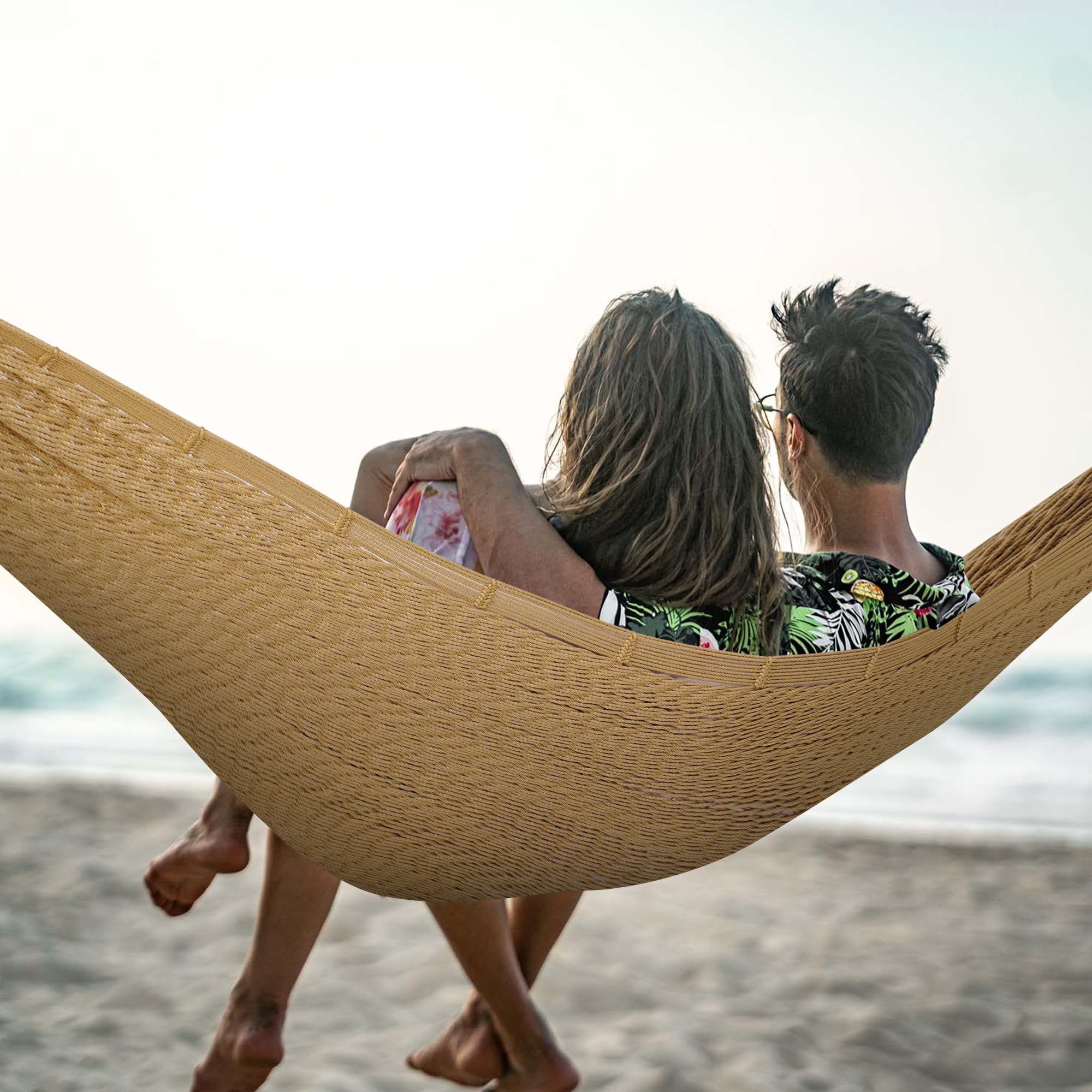Lazy Daze Mayan hammock includes straps and carabiners for quick setup