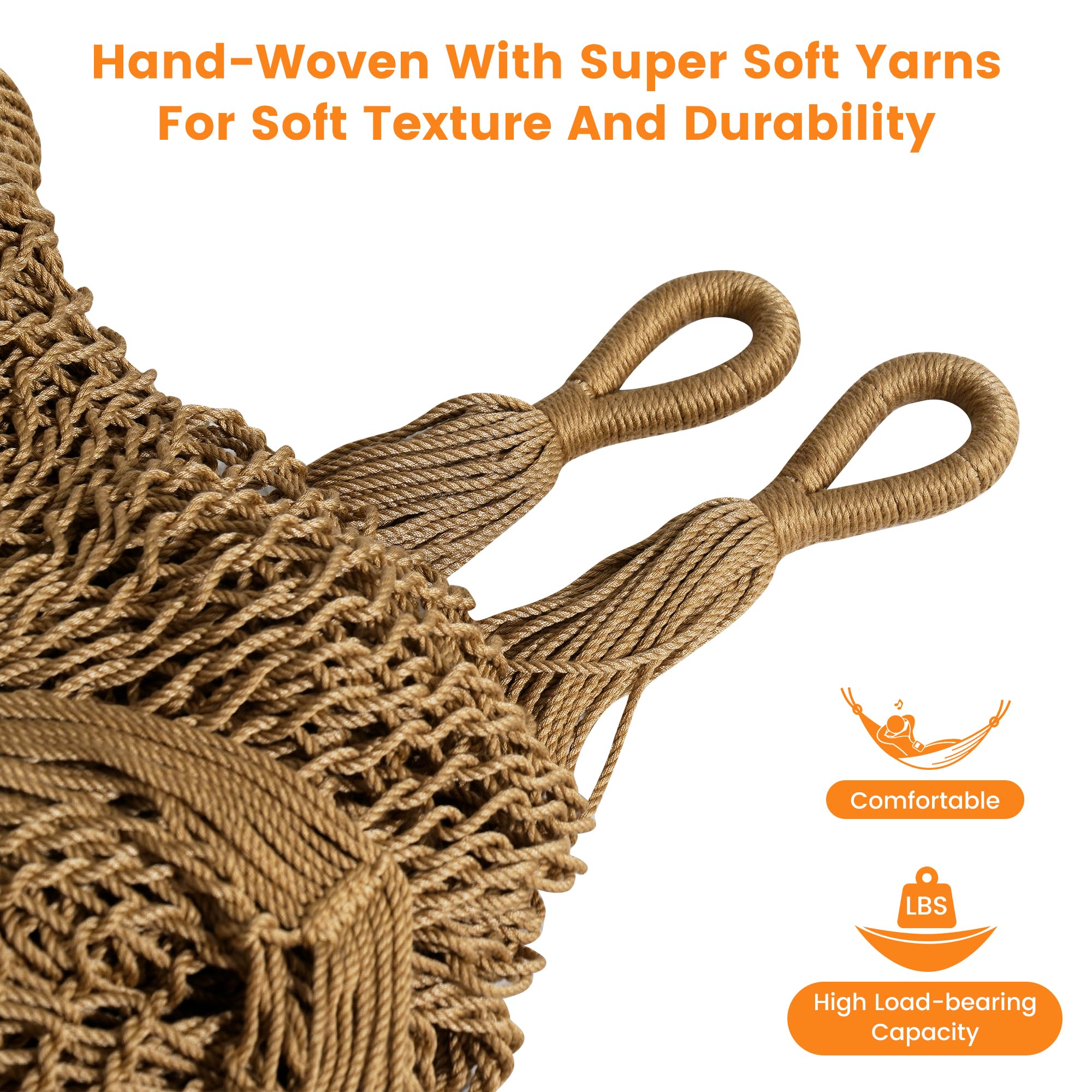 Lazy Daze hammock open-weave design lets in cool breezes for comfort
