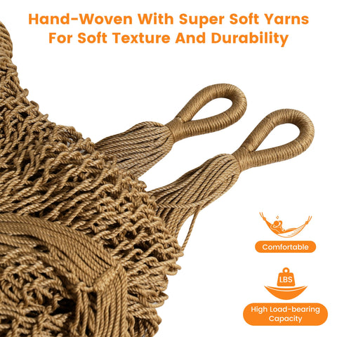 Lazy Daze hammock open-weave design lets in cool breezes for comfort