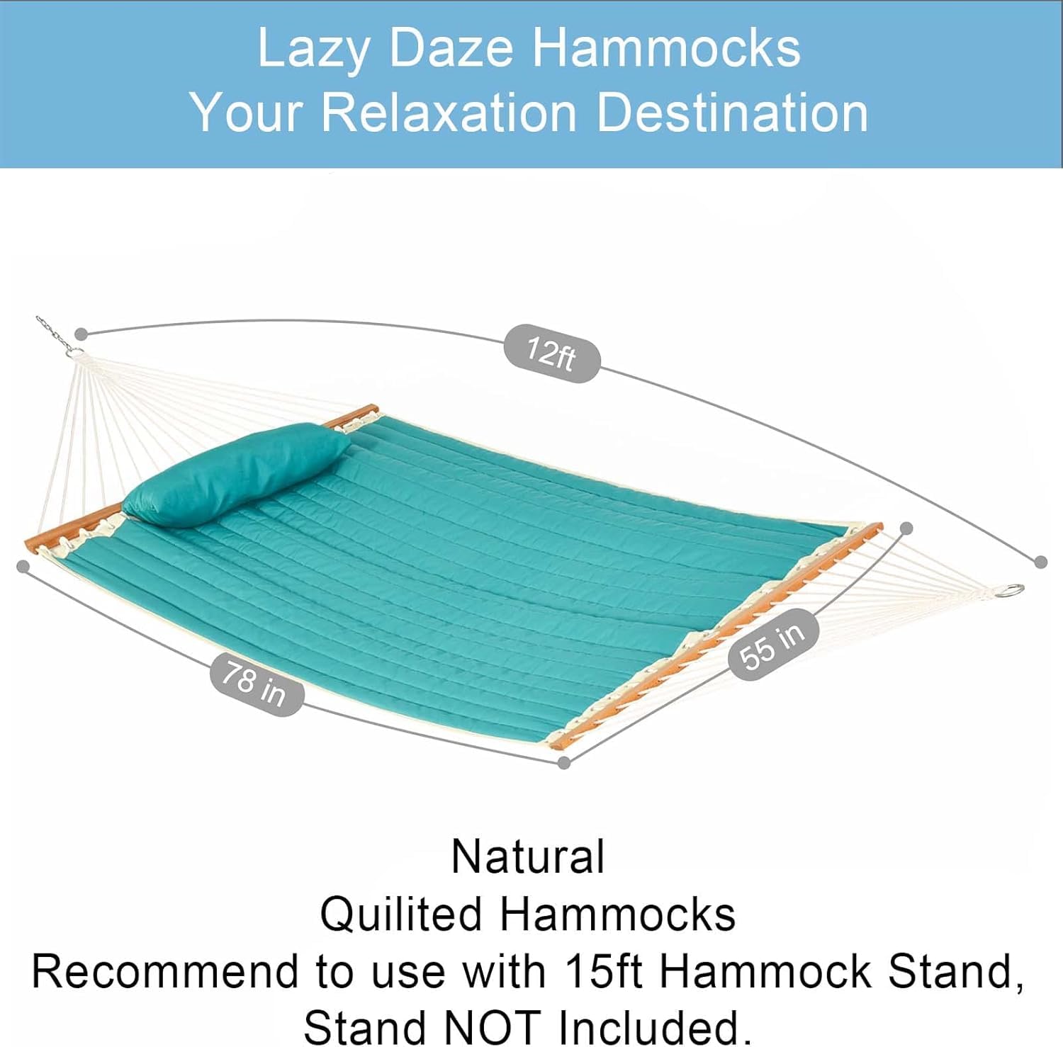Quilted fabric detail of Lazy Daze hammock in blue provides soft support