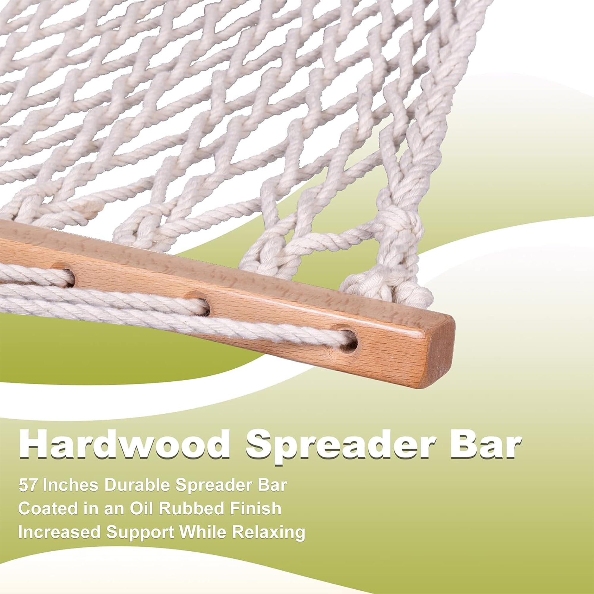Lazy Daze 57-inch hardwood spreader bar supports a flat lay.