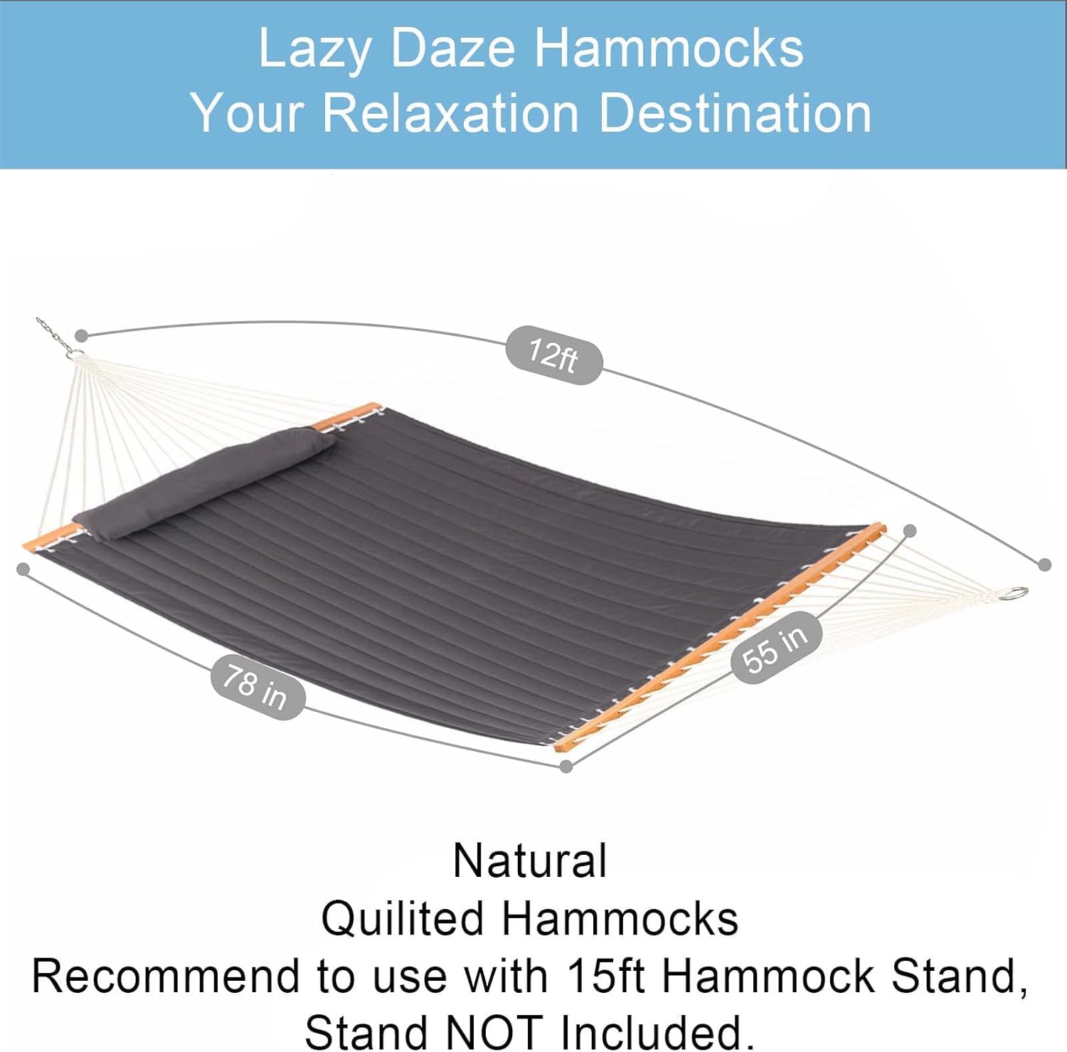 Lazy Daze Hammocks wood spreader bar provides sturdy, stylish support.