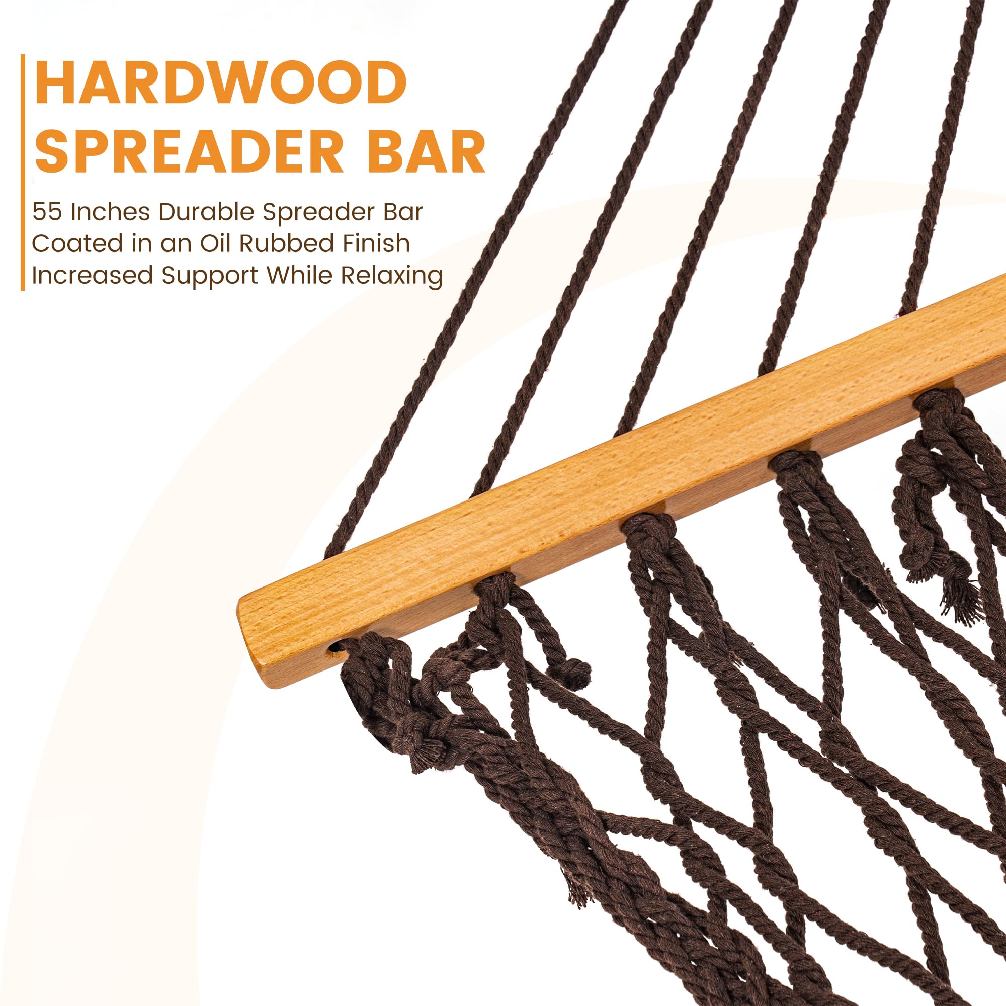 Wood spreader bar with protective coating on Lazy Daze Hammocks.