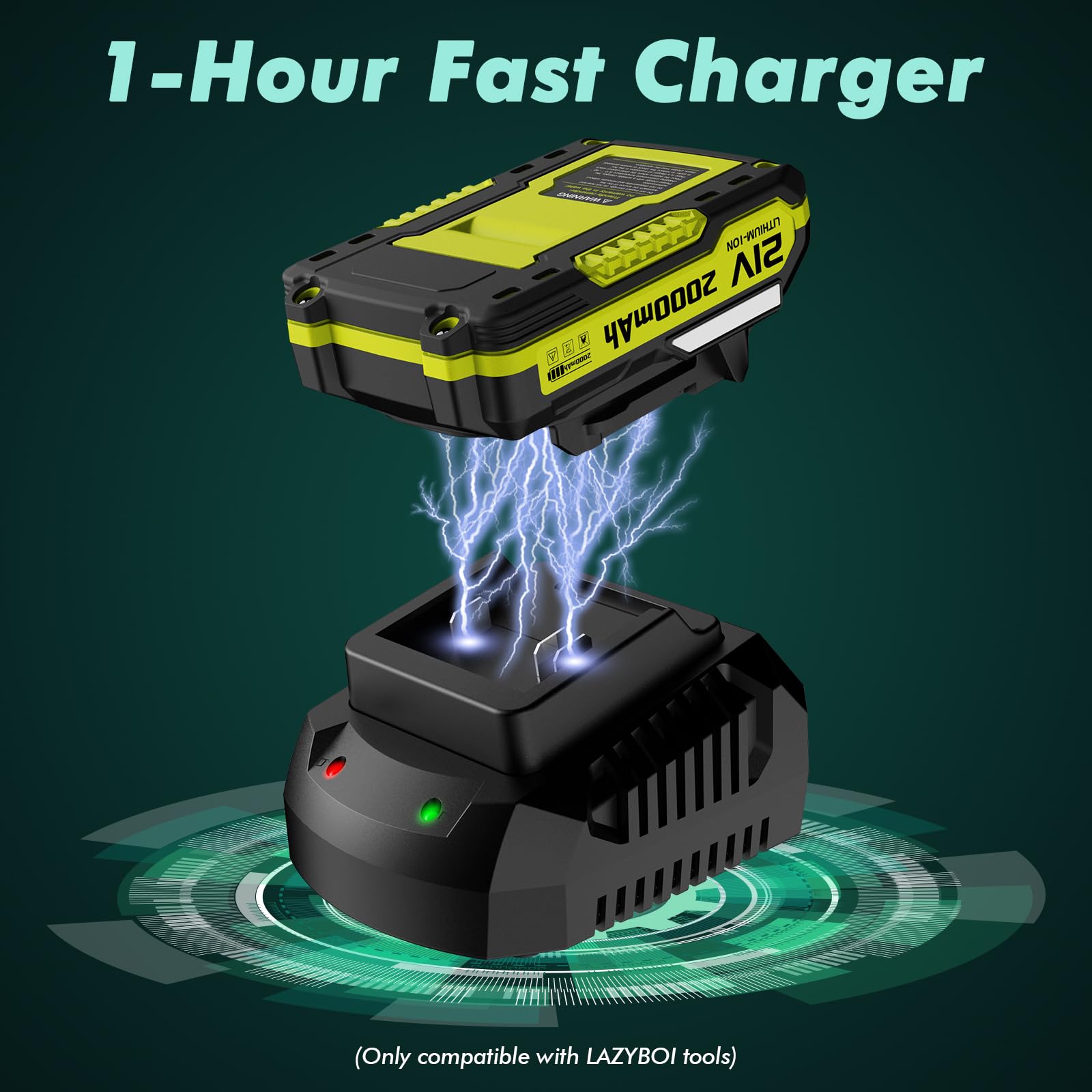 LAZYBOI 21V charger rugged construction emphasizes outdoor durability.