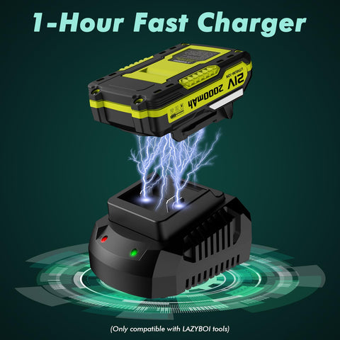 LAZYBOI 21V charger rugged construction emphasizes outdoor durability.
