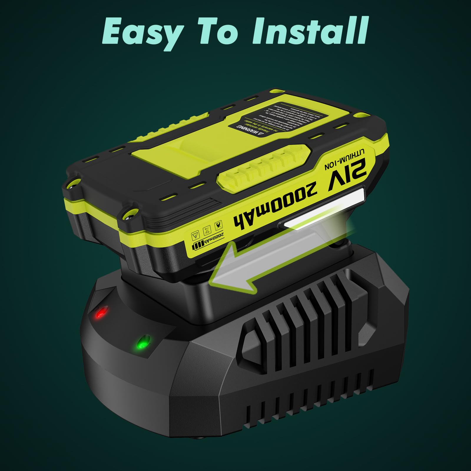 LAZYBOI 21V charger compatible with LAZYBOI cordless leaf blower for quick top-ups.