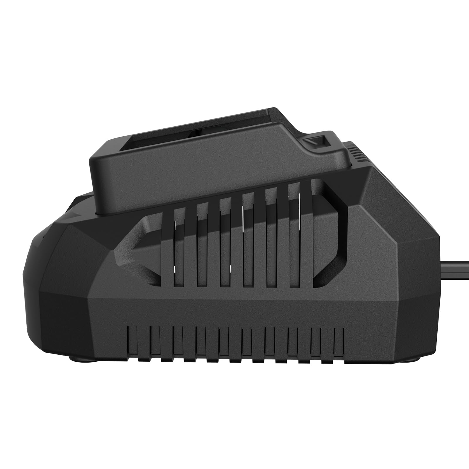 LAZYBOI 21V charger side vent view highlights cooling for safe operation.