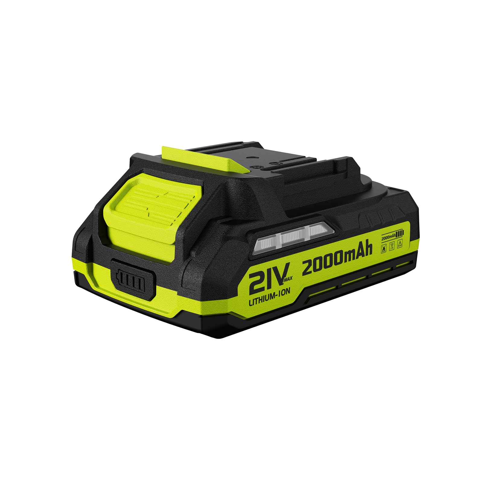 LazyBOI 21V 2.0Ah battery for cordless leaf blowers; extended runtime and quick charging.