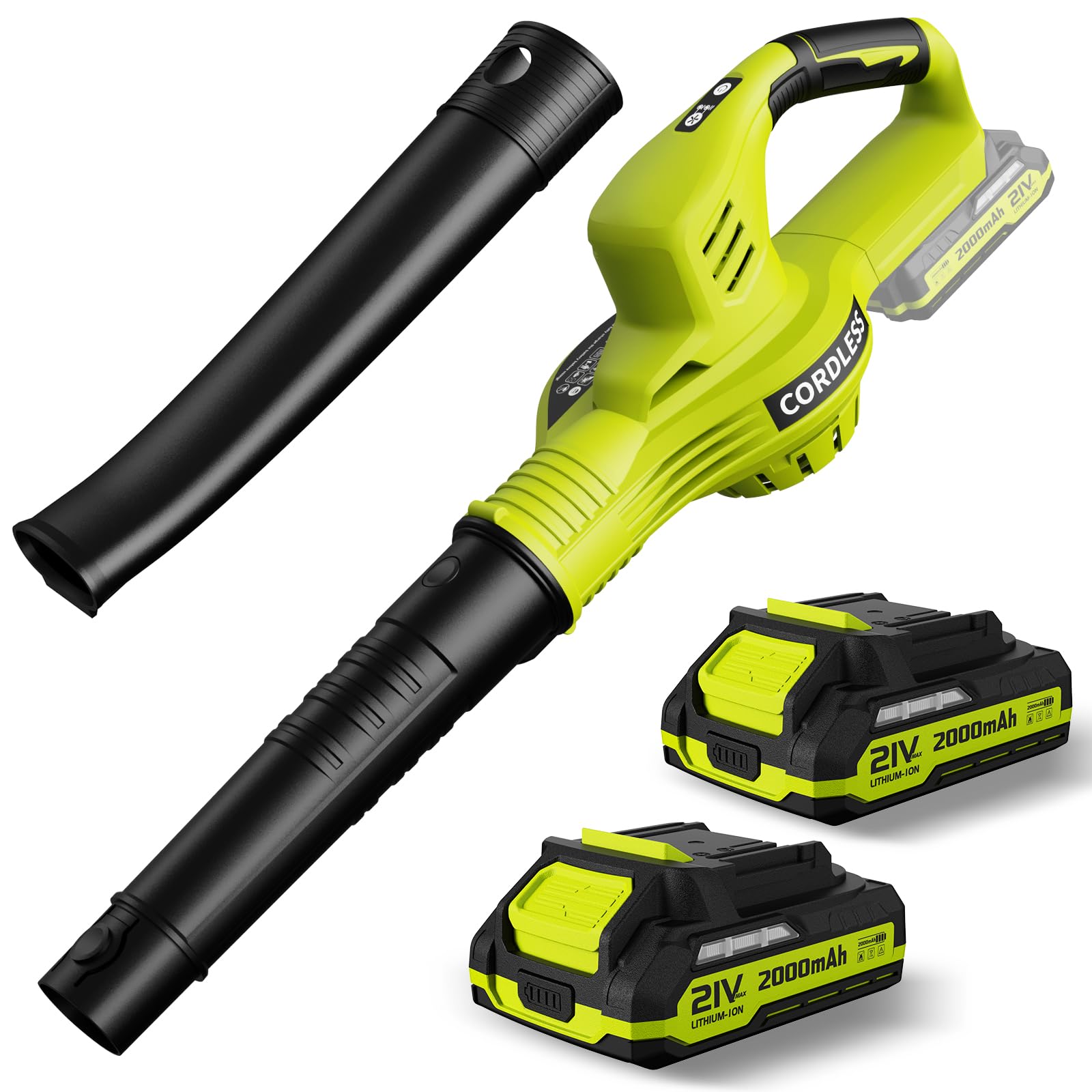 LAZYBOI cordless 21V leaf blower in action for quick yard cleanup.