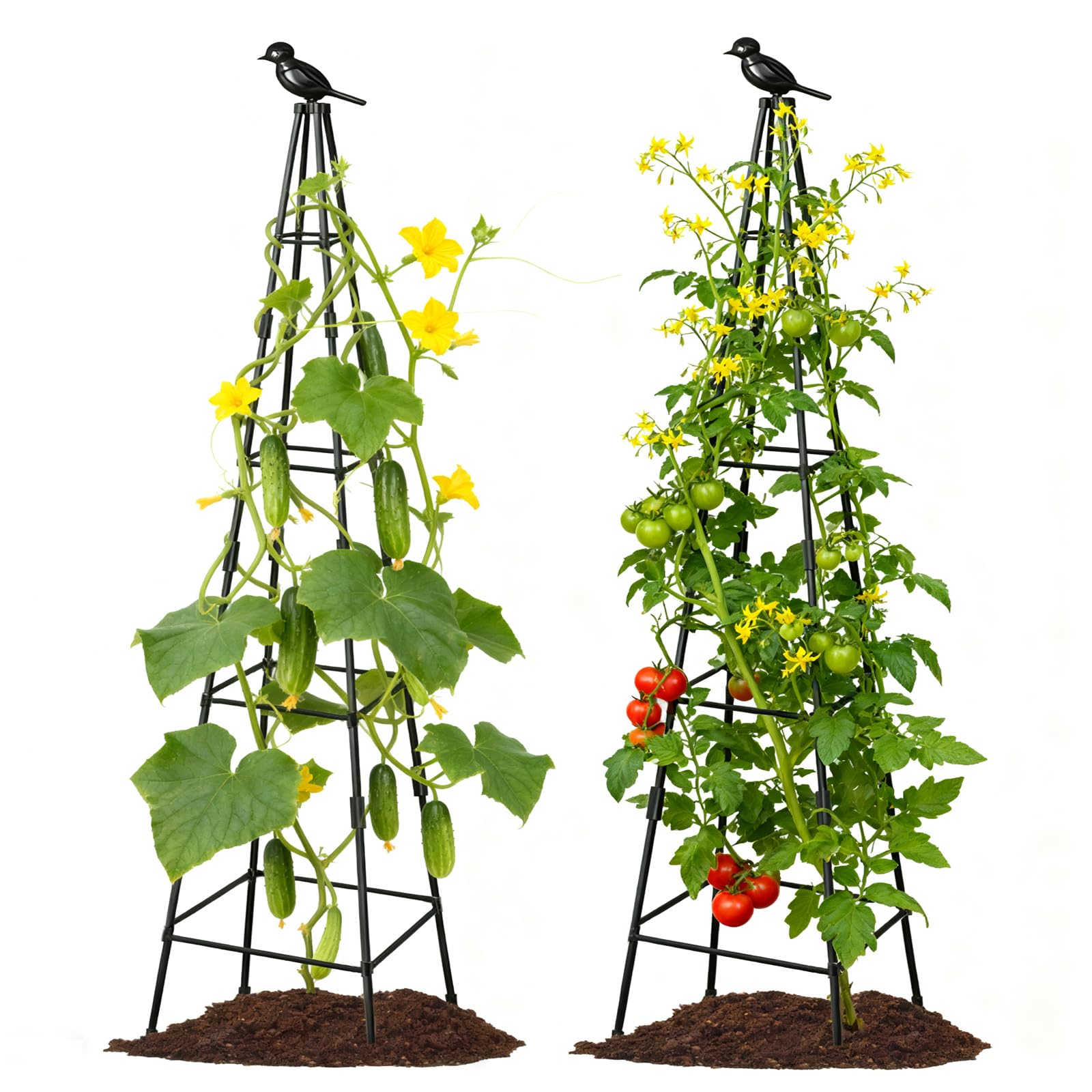 Lazzmonk 2-pack garden trellis with 70-inch tower finial guides climbing plants beautifully