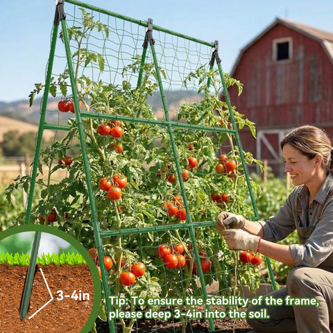 Lazzmonk trellis suitable for cucumbers, tomatoes, beans in raised beds.