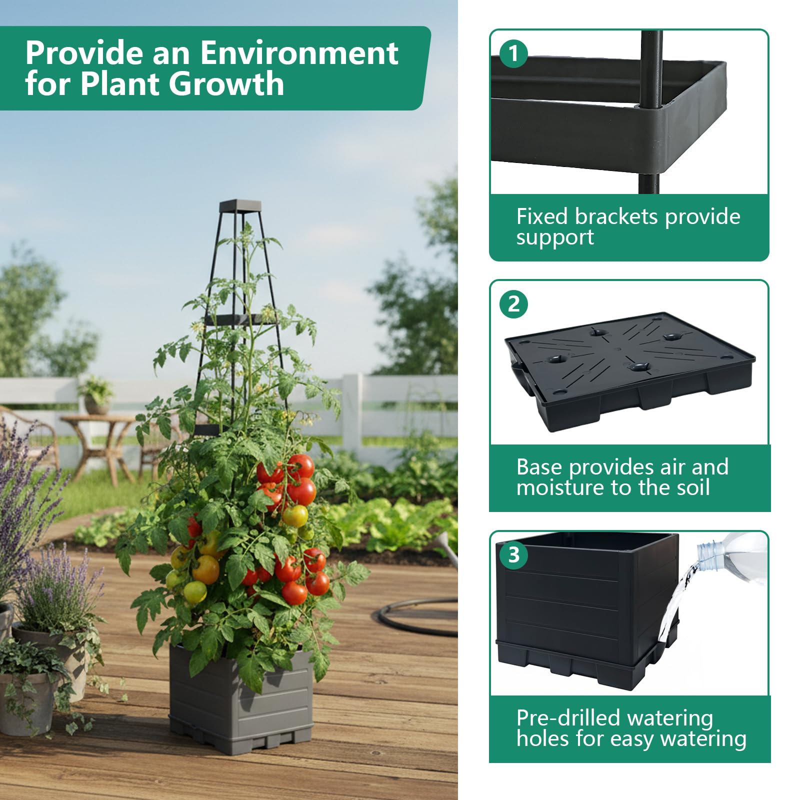 Lazzmonk self-watering tomato planter delivers even moisture for tomatoes.