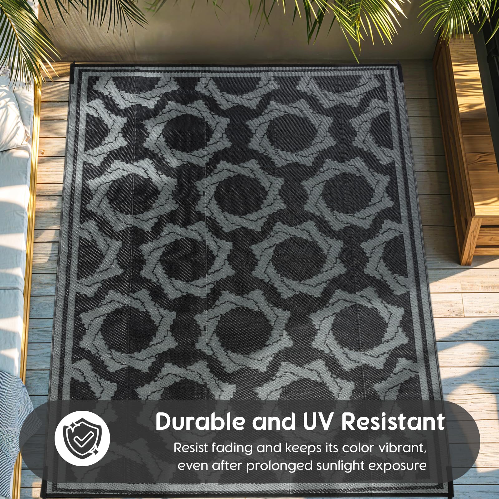 LBRO2M foldable outdoor rug is portable for RV trips