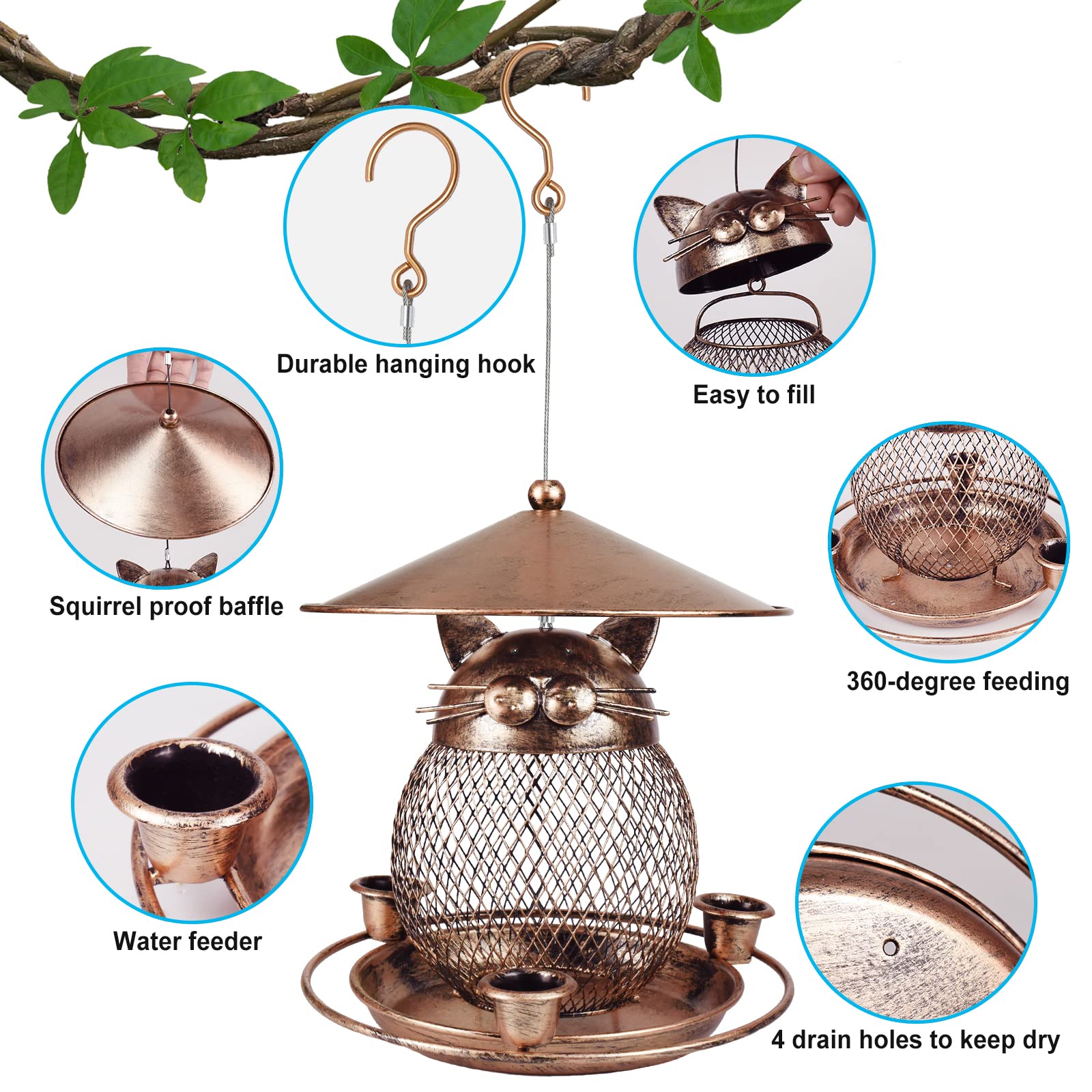 LBTING large-capacity feeder holds seeds for longer bird visits.