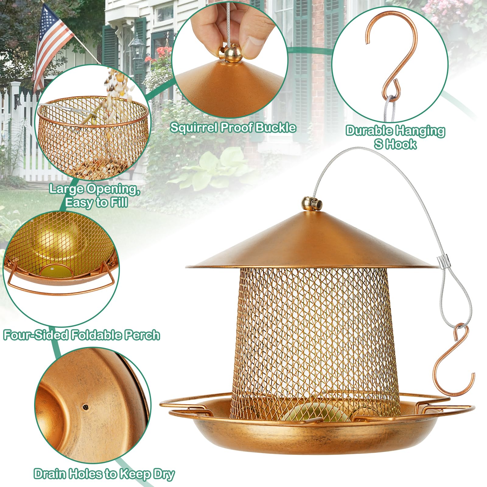 LBTING Bird Feeder squirrel-proof lid keeps seeds safe from clever scavengers.