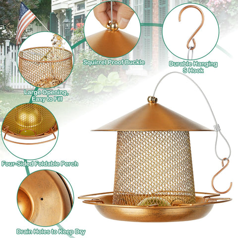 LBTING Bird Feeder squirrel-proof lid keeps seeds safe from clever scavengers.