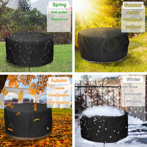 LBTING Fire Pit Cover on patio furniture setup protects from debris.