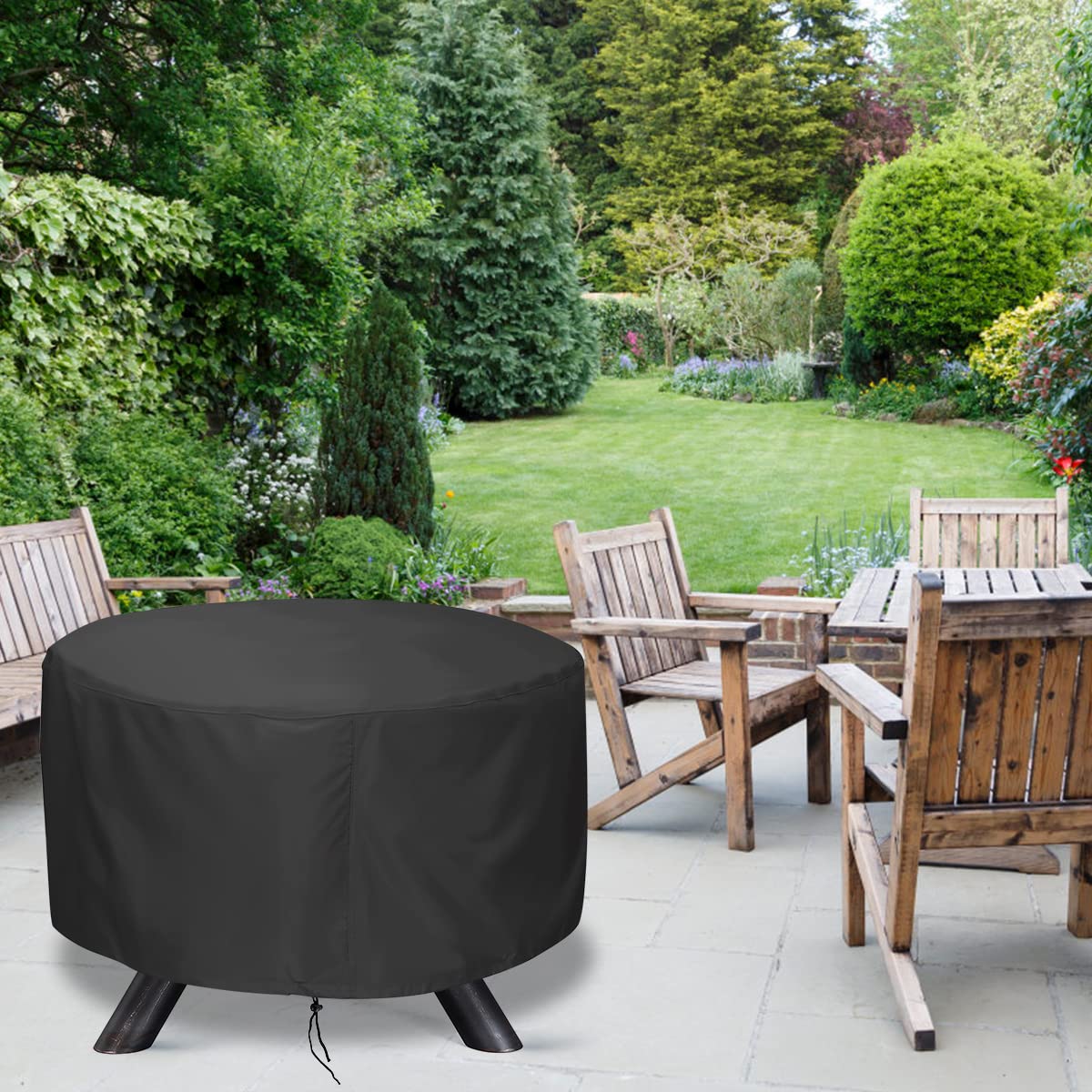 LBTING Outdoor ready cover protects patio furniture from UV and dust.