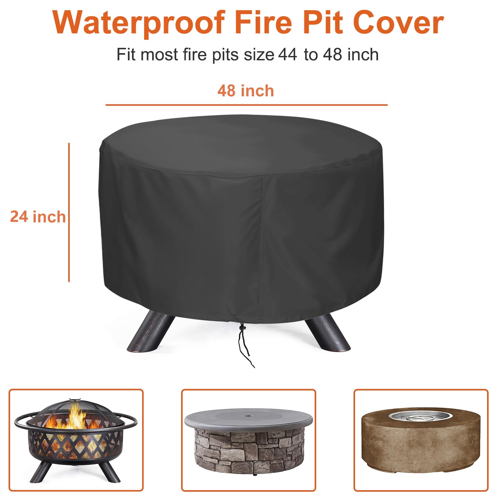 LBTING Fire Pit Cover waterproof and windproof for year round outdoor use.