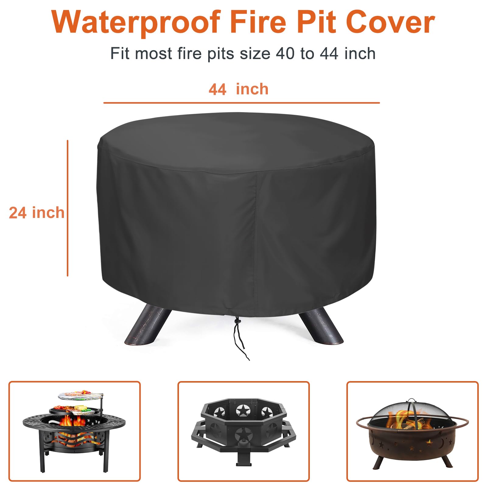 LBTING Fire Pit Cover close-up shows waterproof fabric and stitching.